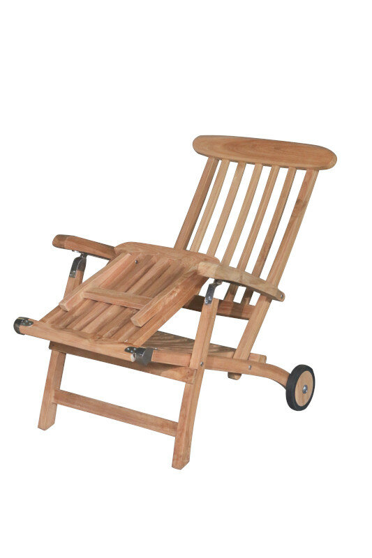 Teakhouten Deckchair met wielen |Tuin Ligstoel Verrijdbaar RVS Beslag  | Verstelbaar in 5 standen |  - DEVI-SL002