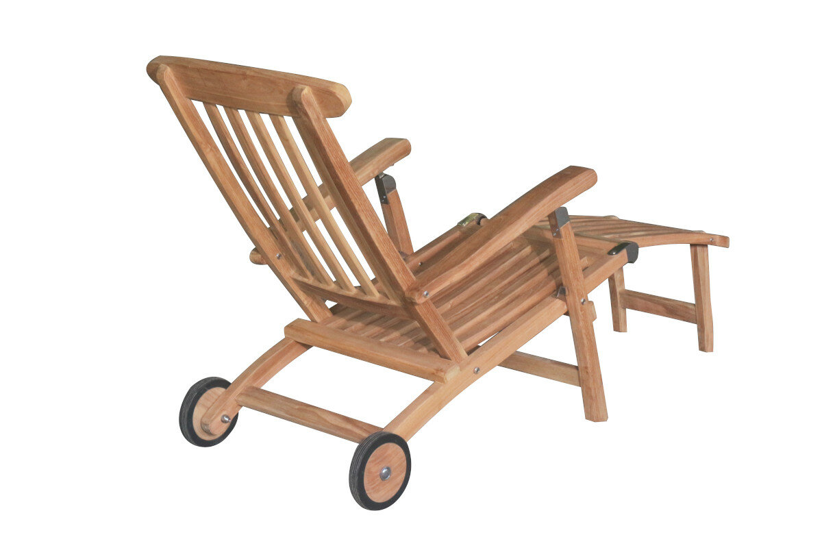 Teakhouten Deckchair met wielen |Tuin Ligstoel Verrijdbaar RVS Beslag  | Verstelbaar in 5 standen |  - DEVI-SL002