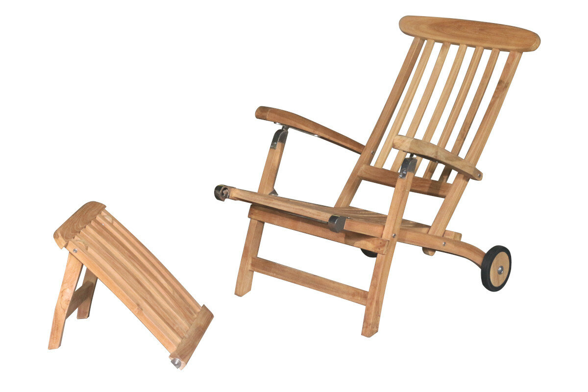 Teakhouten Deckchair met wielen |Tuin Ligstoel Verrijdbaar RVS Beslag  | Verstelbaar in 5 standen |  - DEVI-SL002