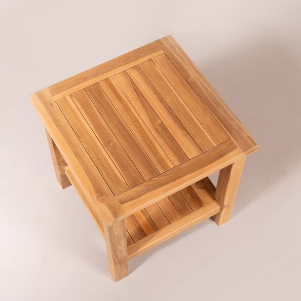 Teakhouten Tuin Bijzettafel met Onderblad - 50x50x45 - ST034