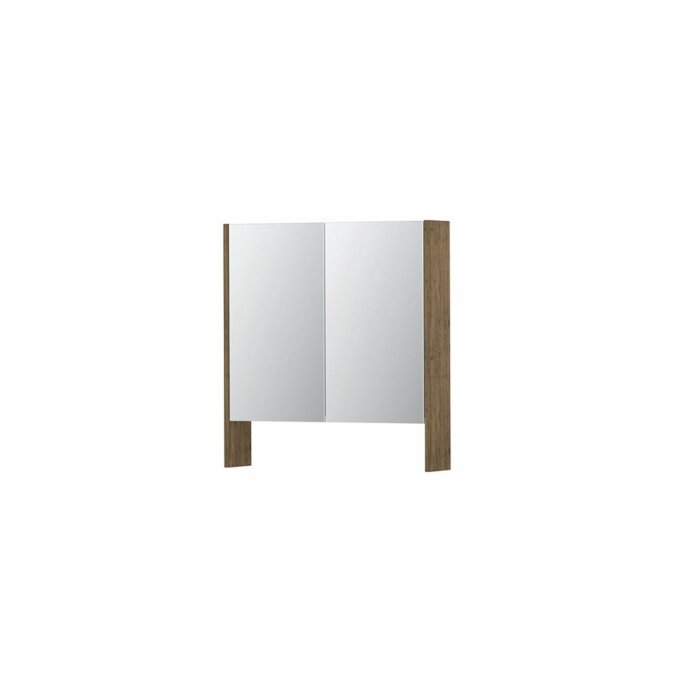 Spiegelkast dubbel gespiegeld, incl. verstelbare glazen planchetten en schakelaar/stopcontact. Binnenzijde alu icm zijpanelen in gewenste kleur | 120 x 14 x 74 2 deuren