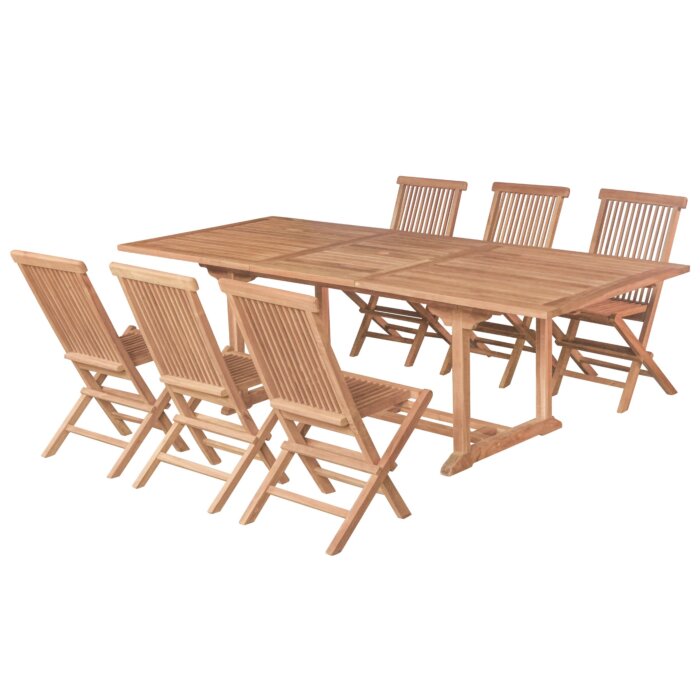 Teak Tuinset Tenerif | Rechthoekige Uitschuifbare Tuintafel 180<>240 met zes Inklapbare Teak Tuinstoelen - Recta180-240+6tenerif