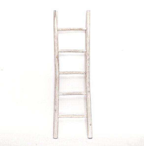 voetstappen Diversiteit blik Houten decoratie ladder | White wash | 50x5x175