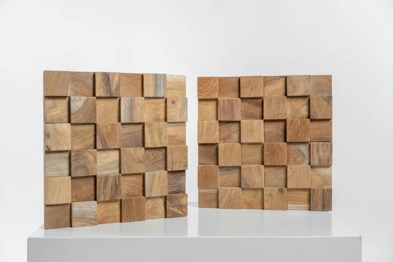 nep Symmetrie Whitney Teak plakhout | Blocks Naturel | Paneel 30x30x2