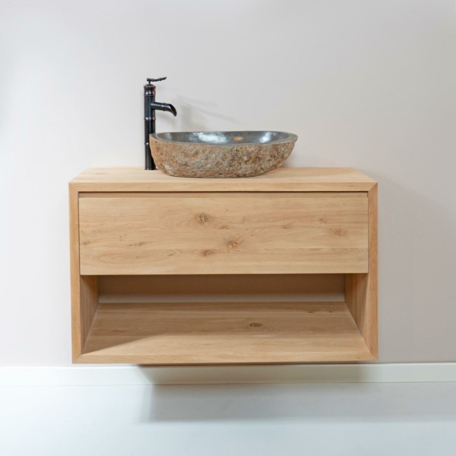 composiet tevredenheid Uitbreiding Zwevend Eikenhouten badkamermeubel Suze met Waskom | 60-120x45x60 composiet tevredenheid Uitbreiding Zwevend Eikenhouten badkamermeubel Suze met Waskom | 60-120x45x60
