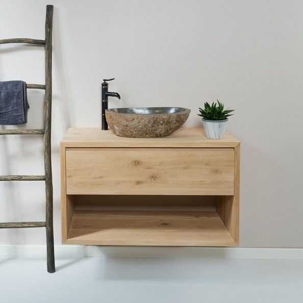 Eiken Badmeubel Zwevend met Waskom | breed
