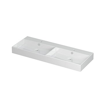 Ink Unlimited wastafel - porselein dubbel met 2 kraangaten - Glans wit 1200x450mm (bxd)
