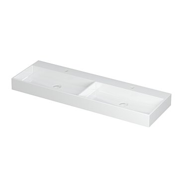 UNITED | Wastafel in porselein, dubbele wasbak incl. porseleinen clickplug en verdekt overloop systeem | 120 x 45 x 11