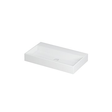 Ink United wastafel - porselein zonder kraangat incl. porseleinen click plug en verborgen overloop systeem - mat wit - 80x45x11cm (bxdxh)