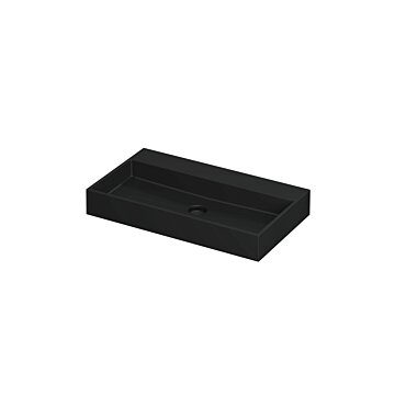 Ink United wastafel - porselein zonder kraangat incl. porseleinen click plug en verborgen overloop systeem - mat zwart - 80x45x11cm (bxdxh)