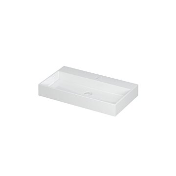 Ink United wastafel - porselein 1 kraangat incl. porseleinen click plug en verborgen overloop systeem - glans wit - 80x45x11cm (bxdxh)