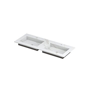 Ink Post Wastafel keramische slab envelop bak dubbel 2 kraangaten - Calacatta mat - 1200x450x10 mm (bxdxh)