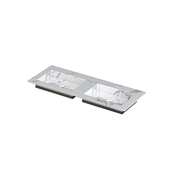 Ink Post Wastafel keramische slab envelop bak dubbel 2 kraangaten - Statuario glans - 1200x450x10 mm (bxdxh)