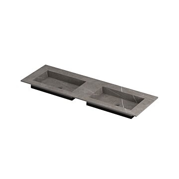 Ink Post Wastafel keramische slab envelop bak dubbel zonder kraangaten - Armani grey mat - 1400x450x10 mm (bxdxh)