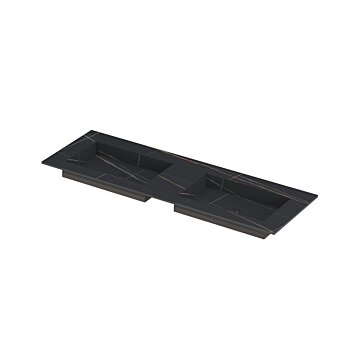 Ink Post Wastafel keramische slab envelop bak dubbel zonder kraangaten - Lauren black mat - 1400x450x10 mm (bxdxh)
