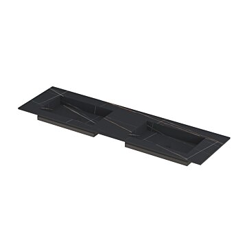 Ink Post Wastafel keramische slab envelop bak dubbel zonder kraangaten - Lauren black mat - 1600x450x10 mm (bxdxh)