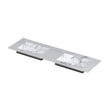Ink Post Wastafel keramische slab envelop bak dubbel zonder kraangaten - Statuario glans - 1600x450x10 mm (bxdxh)
