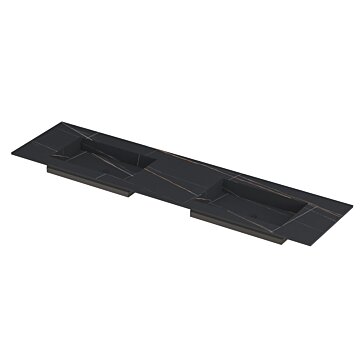 Ink Post Wastafel keramische slab envelop bak dubbel zonder kraangaten - Lauren black mat - 1800x450x10 mm (bxdxh)