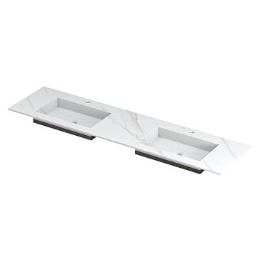 Ink Post Wastafel keramische slab envelop bak dubbel 2 kraangaten - Calacatta mat - 1800x450x10 mm (bxdxh)