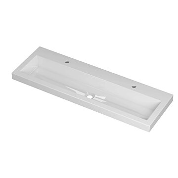 Ink Roots wastafel porselein met 2 kraangaten - glans wit - 120x40x6cm (bxdxh)