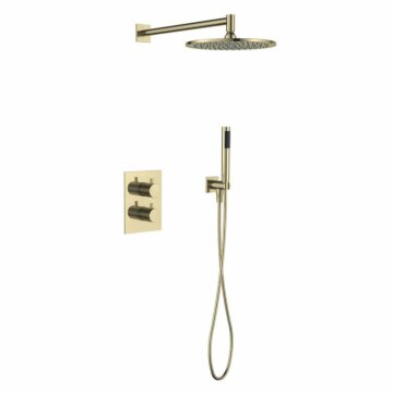 Regn complete thermostatische regendouche inbouwset met rechthoekig bedieningselement Geborsteld goud