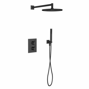 Regn complete thermostatische regendouche inbouwset met rechthoekig bedieningselement Mat zwart