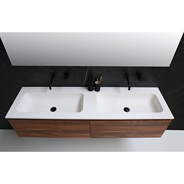Ink Faktor Wastafel polystone dubbel met 2 kraangaten glans wit 1200x450x15mm (bxdxh)