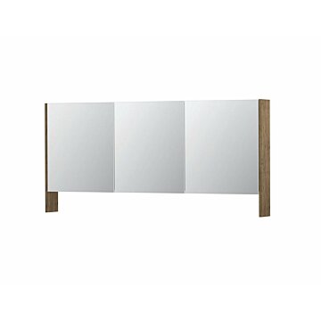 Spiegelkast dubbel gespiegeld, incl. verstelbare glazen planchetten en schakelaar/stopcontact. Binnenzijde alu icm zijpanelen in gewenste kleur | 160 x 14 x 74 3 deuren