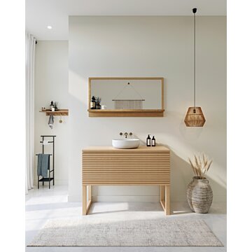 Badkamermeubel Luca met horizontaal lattenfront, verkrijgbaar in diverse kleuren en maten (60-120 cm), biedt een moderne uitstraling en ruime opbergruimte voor de badkamer.