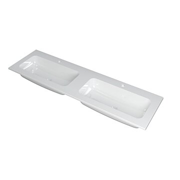 Ink Faktor Wastafel polystone dubbel met 2 kraangaten - Glans wit - 1600x450x15 mm (bxdxh)