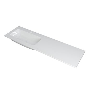 Ink Faktor Wastafel polystone links met 1 kraangat - Glans wit - 1600x450x15 mm (bxdxh)