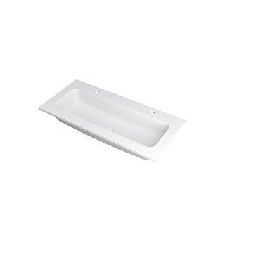 Ink Faktor Wastafel polystone centraal met 2 kraangaten - Mat wit - 1000x450x15 mm (bxdxh)
