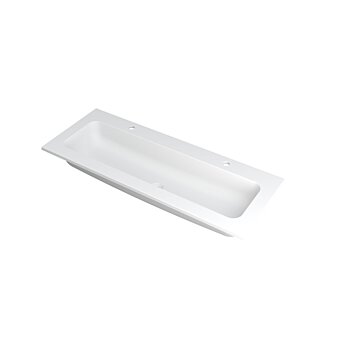 Ink Faktor Wastafel polystone centraal met 2 kraangaten - Mat wit - 1200x450x15 mm (bxdxh)