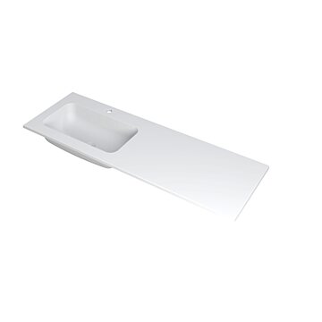 Ink Faktor Wastafel polystone links met 1 kraangat - Mat wit - 1400x450x15 mm (bxdxh)