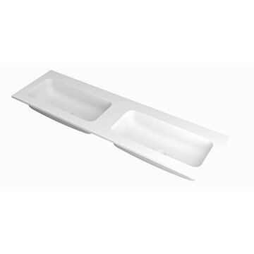 Ink Faktor Wastafel polystone dubbel zonder kraangaten - Mat wit - 1600x450x15 mm (bxdxh)