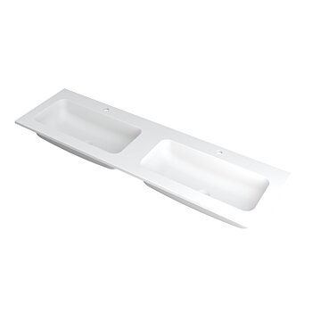 Ink Faktor Wastafel polystone dubbel met 2 kraangaten - Mat wit - 1600x450x15 mm (bxdxh)