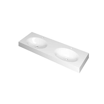 Ink Smooth Wastafel polystone dubbel met 2 kraangaten glans wit 1400x450x90mm (bxdxh)