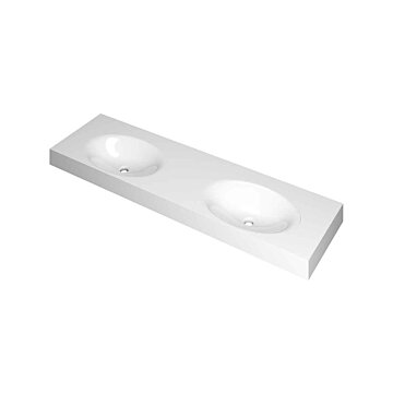 Ink Smooth Wastafel polystone dubbel zonder kraangaten glans wit 1600x450x90mm (bxdxh)