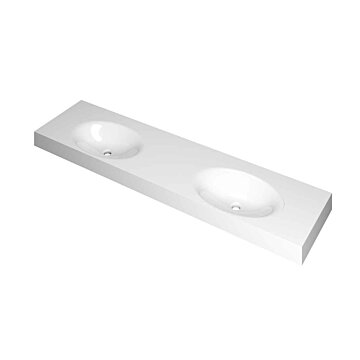 Ink Smooth Wastafel polystone dubbel zonder kraangaten glans wit 1800x450x90mm (bxdxh)