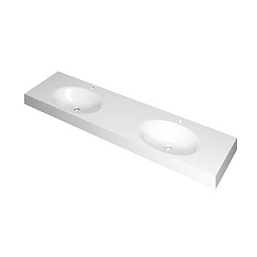 Ink Smooth Wastafel polystone dubbel met 2 kraangaten glans wit 1800x450x90mm (bxdxh)