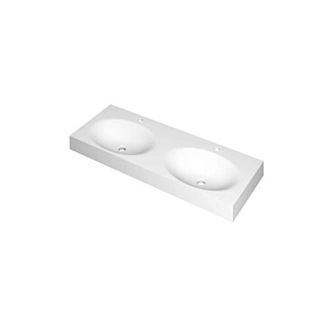 Ink Smooth Wastafel polystone dubbel met 2 kraangaten mat wit 1200x450x90mm (bxdxh)