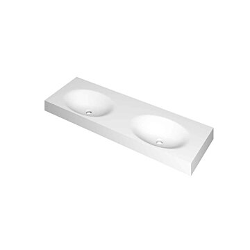 Ink Smooth Wastafel polystone dubbel zonder kraangaten mat wit 1400x450x90mm (bxdxh)