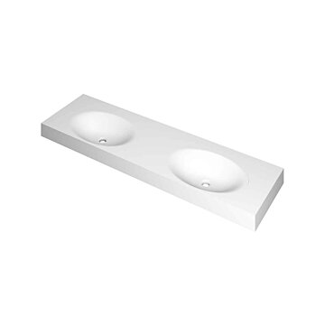 Ink Smooth Wastafel polystone dubbel zonder kraangaten mat wit 1600x450x90mm (bxdxh)