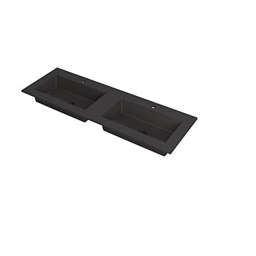 Ink Kraft dubbele meubelwastafel 140x45cm - 2 kraangaten - Quartz zwart