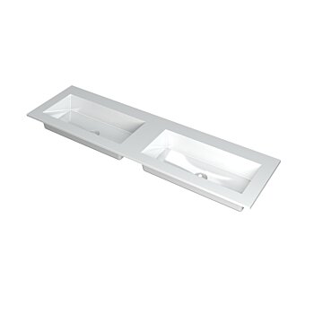 Ink Kraft dubbele meubelwastafel 160x45cm - zonder kraangaten - Polystone glans wit