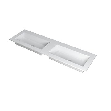 Ink Kraft dubbele meubelwastafel 160x45cm - zonder kraangaten - Polystone mat wit