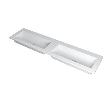 Ink Kraft dubbele meubelwastafel 180x45cm - zonder kraangaten - Polystone mat wit