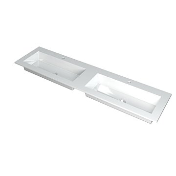 Ink Kraft dubbele meubelwastafel 180x45cm - 2 kraangaten - Polystone glans wit