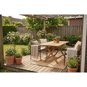 Teakhouten klaptafel van massief teak, vouwbare tuintafel met formaat 120x70x75 cm