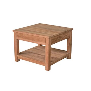 Teak salontafel met lade en onderblad | Vierkant | 50x50x45 - DEV-CT-1L-50-50-45